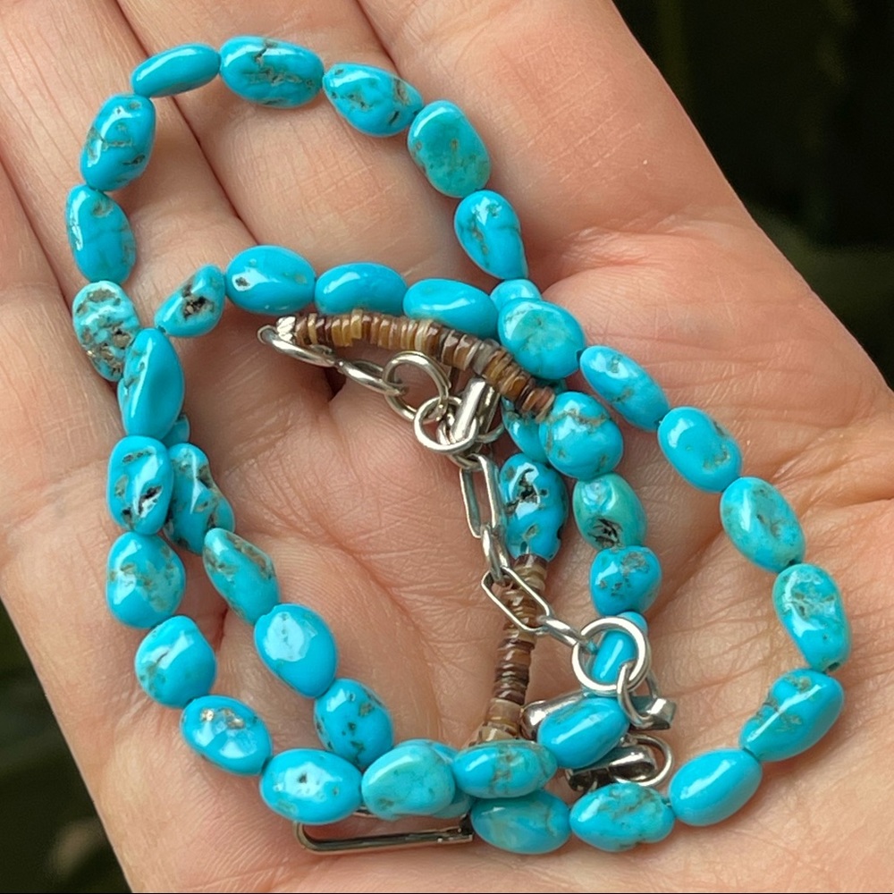 Navajo Heishi natural turquoise bead pin shell sterling silver necklace